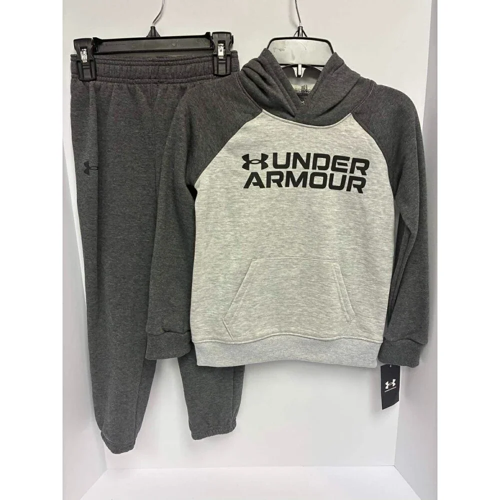Under Armour Boys 2 Piece‎ Hoodie & Jogger Set Gray & Dark Charcoal Size 6 NWT